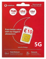 vodafone UK 英國30日 5G 7GB上網卡+無限英國分鐘