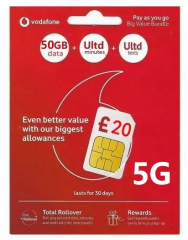 vodafone UK 英國30日 5G 50GB上網卡+無限通話（提供英國號碼）