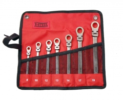 Cr-V Flexible Head Ratchet Combination Ring Open End Spanner Set