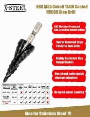 Industry-Pro HSS M35 Cobalt TiAIN Coat HRC89 Spiral Step Drill for Stainless Steel