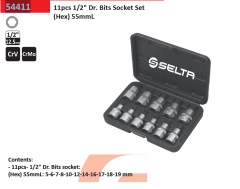 Selta Taiwan 1/2" Dr Stubby 55mmL 11pc Cr-Mo Impact Hex Allen Socket Bit:H5,6,7,8,10,..19