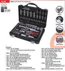 Selta Taiwan 108pc 1/4"&1/2" Dr 6pt Socket & Female E-Star & Accessory & Bit Set