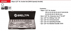 Selta Taiwan 10-32mm 24pc 1/2" Dr. 6pt Cr-V Socket Set with Ratchet Speed Handle Accessories