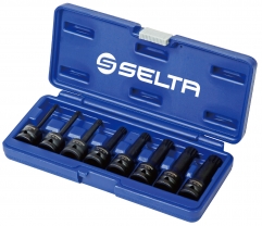 Selta Taiwan 8pc 1/2" Dr. Cr-Mo 78mm Length Impact Spline Socket Bit Set M5-M18