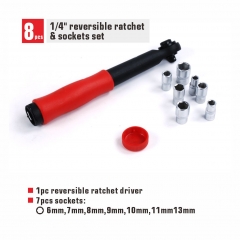 8-in-1 1/4" Dr. Cr-V 6-13mm Socket Set with Reversible Ratchet Handle