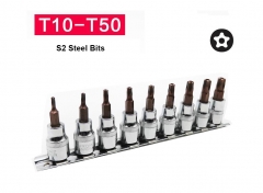 9pc 5PT Five-sided Star Tamperproof Socket Bits: TS10-15-20-25-27-30-40-45-50