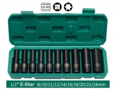 10pc 1/2" Dr Deep Impact E-Star Female Torx Socket E8-10-11-12-14-16-18-20-22-24