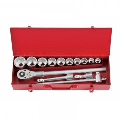 Force 6141S 14pc 3/4" Dr. 12pt SAE Socket & Accessories Set: 7/8"-2" Imperial Socket, Ratchet Handle, Extensions