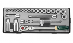 Force T3251-5-18 3/8" Dr. 6-22mm 6pt Socket & Accessories 24pc Set 30T Flexible Ratchet Handle