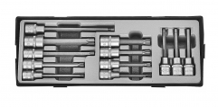 Force T4122 1/2" Dr. Extra Long Socket Bits 12pc Set: Torx, Spline, Hex Allen