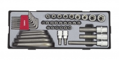 Force T4413 Star L-Key Wrench Torx & E-Star Socket Set 1/4"-3/8"-1/2" Dr. 41pc