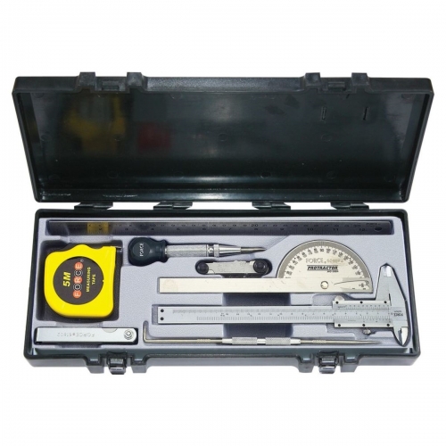 Force T5096 Measuring Tools Set 9pc: Caliper, Protractor, Scriber, Punch, Tape Measure