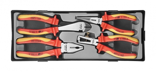 Force T50410 4pc Assorted 1000V Insulated Pliers Set: Combination, Long Nose, Wire Stripper, Diagonal Pliers