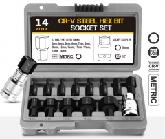 14pc Hex Allen Key 1/2" Dr Socket Bits Set: H3,4,5,6,7,8,10,12,14,17,19,22,24mm