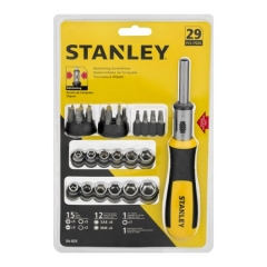 Stanley 29pc 1/4" dr. Ratcheting Screwdriver Set: MM+SAE Socket; Torx, Hex, Phillip, Slot Bits