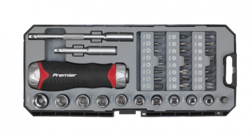 Sealey Premier 38pc Fine Tooth Ratchet Screwdriver Socket & Bit Set