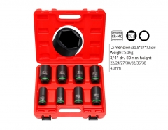 8pc 3/4" Dr. Cr-Mo 6PT 80mmL Deep Impact Socket Set: 22-41mm