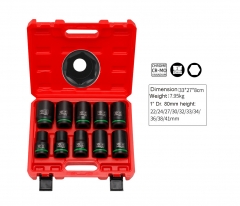 1" Dr. 6PT 80mmL Deep Impact Socket 10pc Set:22, 24,27,30,32,33,34,36,38,41mm