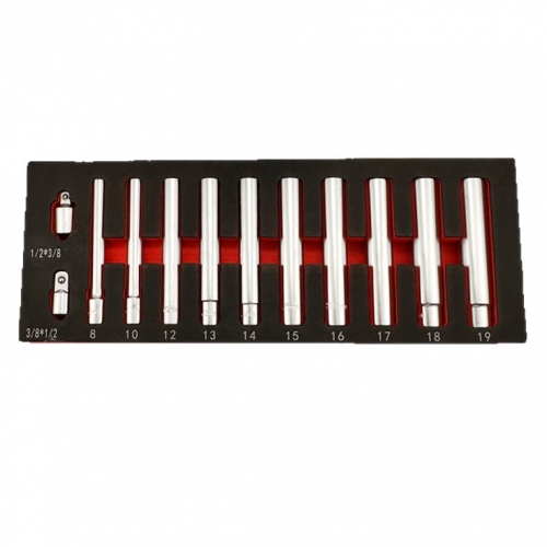 12pc Extra Deep Socket Set 120mm Long 8-19mm 3/8"& 1/2"dr. with Adapters