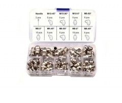 60pc Grease Nipple Assortment: M6,M8,M10, Straight/45°/90° Bent
