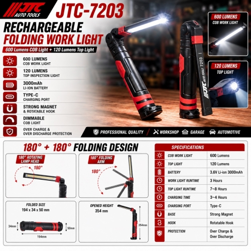 JTC-7203 Rechargeable Folding Working Light Magnet Base