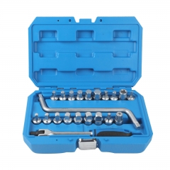 21pc Cr-V 3/8" Dr. Oil Drain Sump Plug Key Socket Bits Set: Hex Square Triangle M16