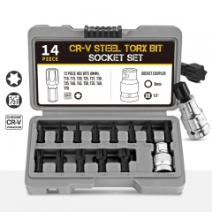 14pc Torx Star Key 1/2" Dr Socket Bits Set: T-10-15-20-25-27-30-35-40-45-50-55-60-70