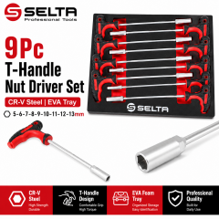 Selta Taiwan Cr-V 9pc Hex Nut Driver T Handle Set with EVA Tray:5-6-7-8-9-10-11-12-13mm