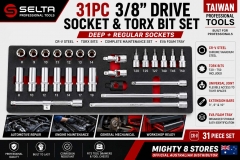 Selta Taiwan 31pc 3/8" Dr Metric Socket Torx Bit Set Deep Standard EVA Tray CR-V