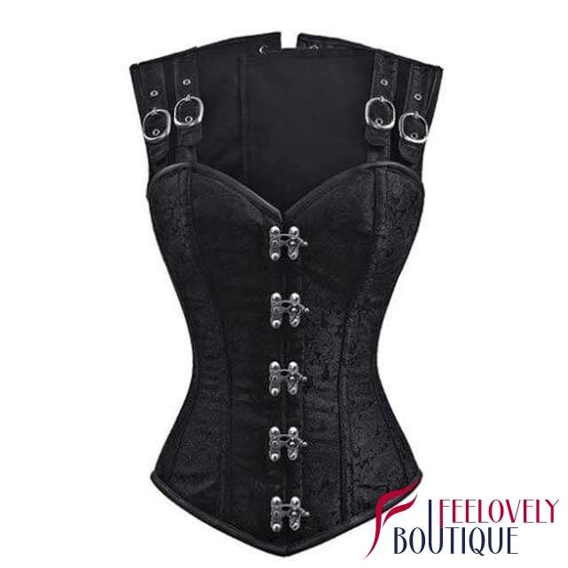 12 Steel Boned Gothic Double Buckle Straps Lace Up Corset