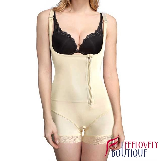 Lace Hem Compression Latex Bodysuit Body Shapewear