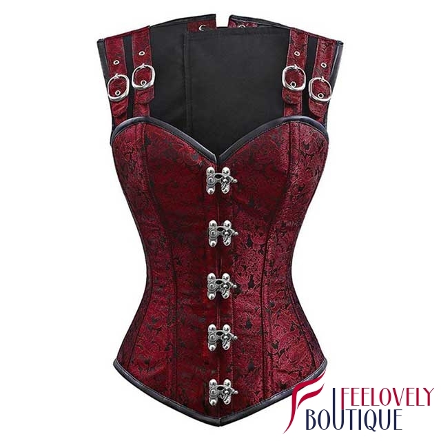 12 Steel Boned Gothic Double Buckle Straps Lace Up Corset