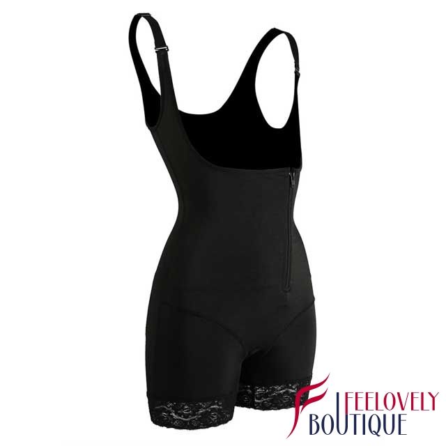 Lace Hem Compression Latex Bodysuit Body Shapewear