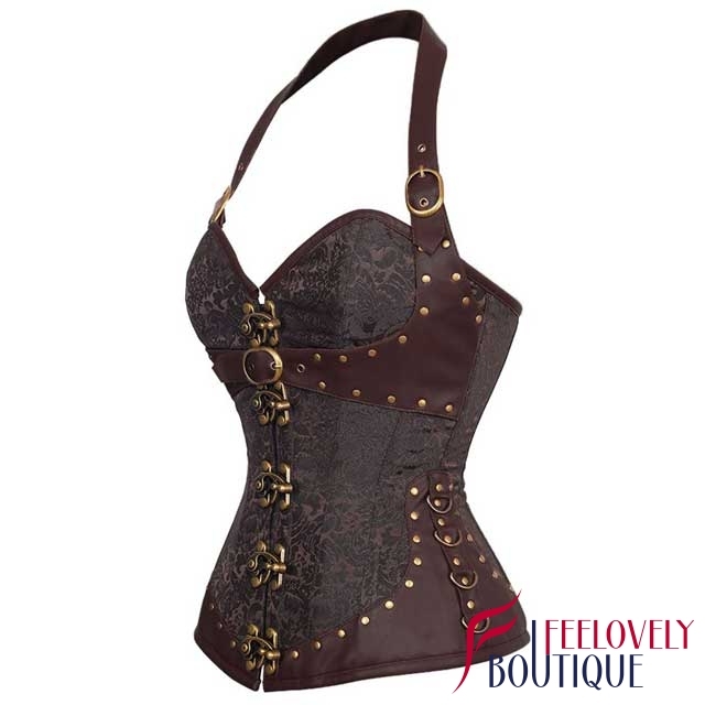 Steampunk Brocade Clasp Halter Overbust Corset