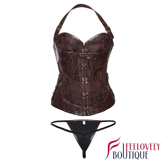 Steampunk Brocade Clasp Halter Overbust Corset