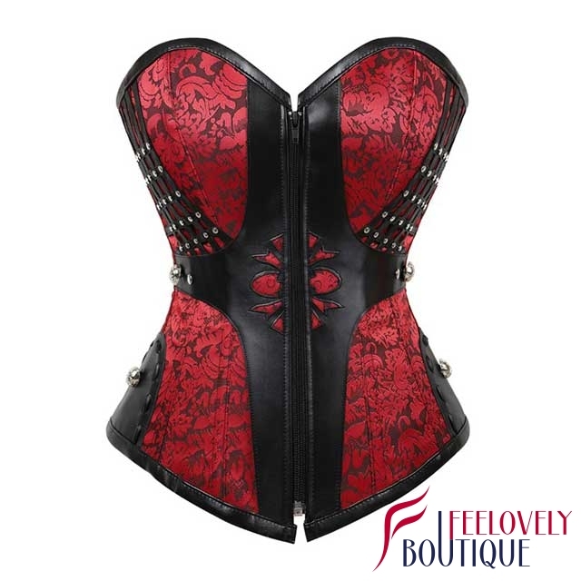 12 Steel Boned Leather Trim Steampunk Corset With Zipper