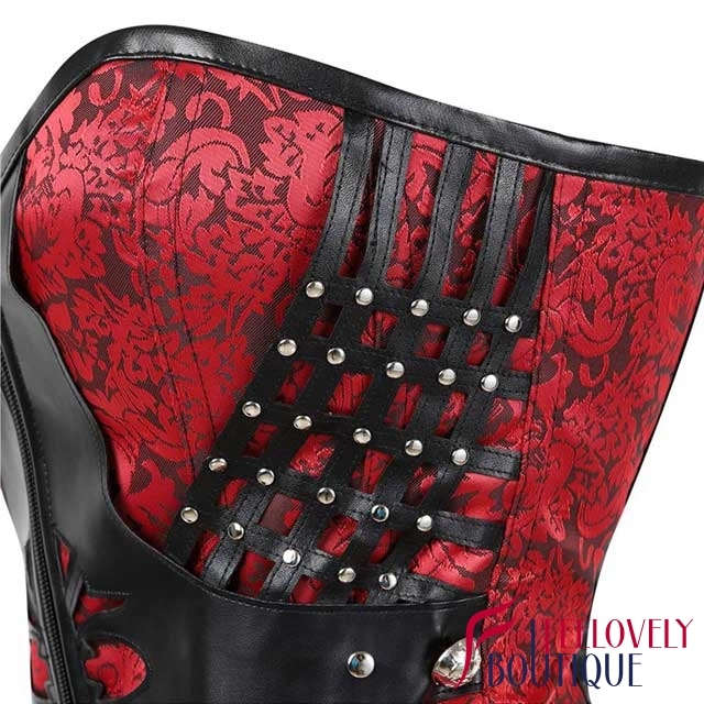 12 Steel Boned Leather Trim Steampunk Corset With Zipper