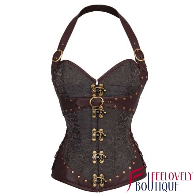 Steampunk Brocade Clasp Halter Overbust Corset