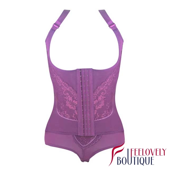 Front Hook And Eye Lace Slimming Bodysuit Body Briefer