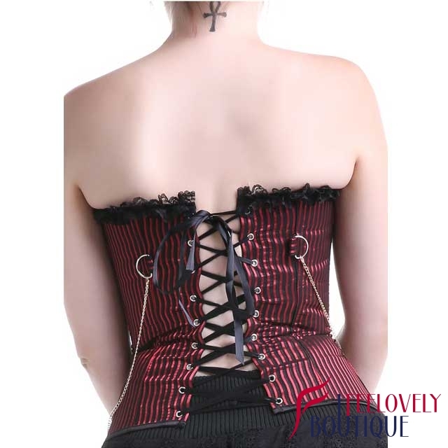Zippered Striped Burlesque Corset Laced Overbust Corset