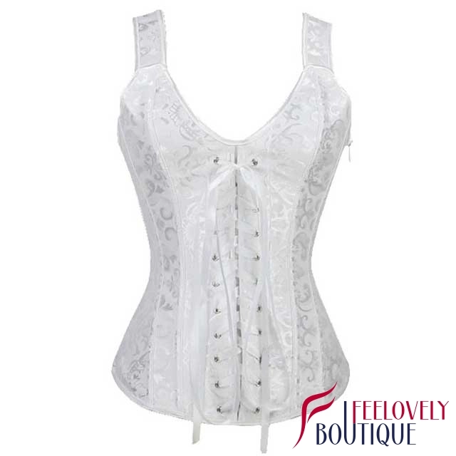 Lace-Up Jacquard Strap Corset Tops With Side Zipper