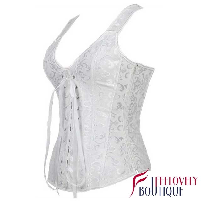 Lace-Up Jacquard Strap Corset Tops With Side Zipper