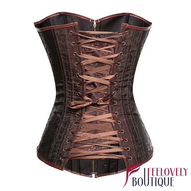 Zippered Brocade Steampunk Corset Overbust Gothic Corset