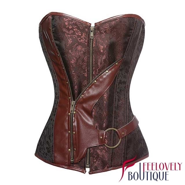 Zippered Brocade Steampunk Corset Overbust Gothic Corset