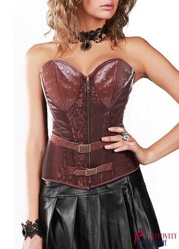 Stud Zippered Gothic Corset Tops Steampunk Training Corset