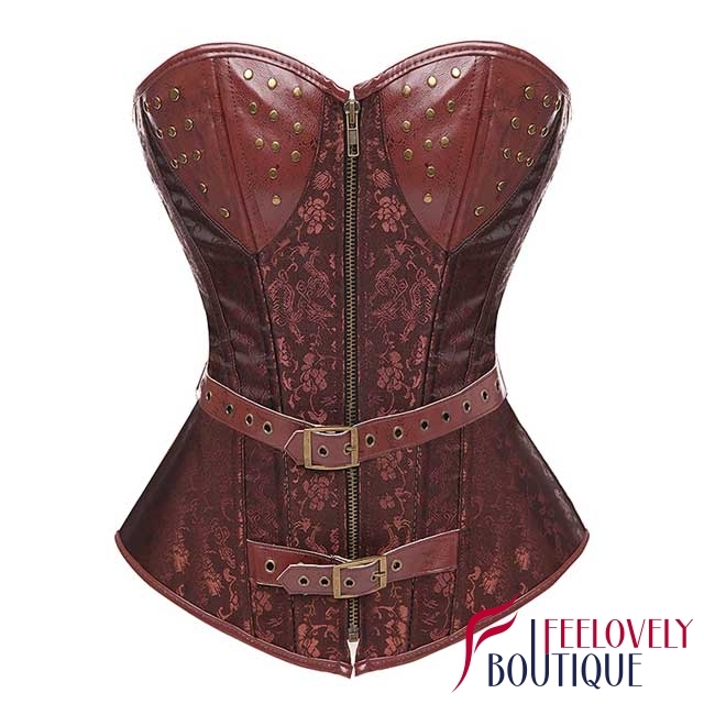 Stud Zippered Gothic Corset Tops Steampunk Training Corset