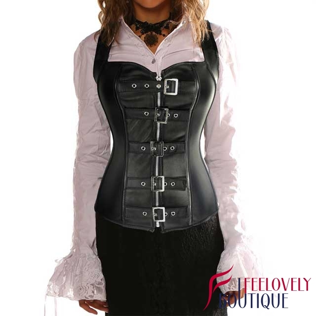 Zippered Leather Vest Corset Steel Boned Steampunk Corset Tops