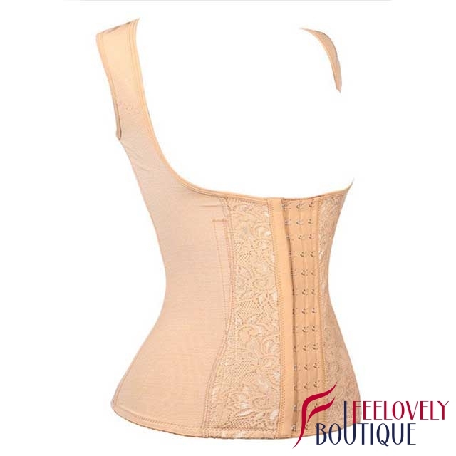 Front Hook And Eye Steel Boned Lace Waist Shaper Tummy Control Body Shaper Vest