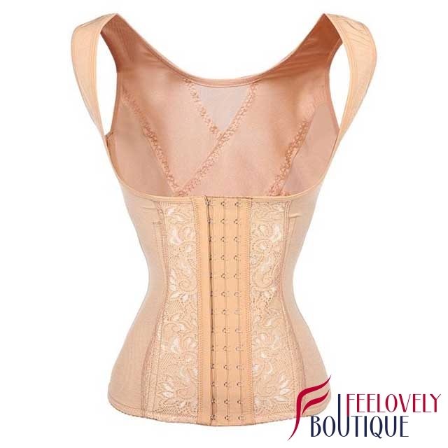 Front Hook And Eye Steel Boned Lace Waist Shaper Tummy Control Body Shaper Vest