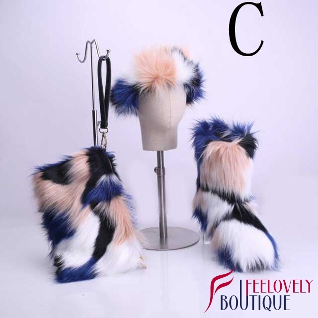 Colorful Fur Boots Set(fur boot+headband+handbag)